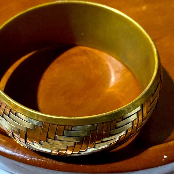 Vintage Silver Copper & Brass bangle bracelet Tri-Color Basket Weave Cuff VGUC - Picture 12 of 17